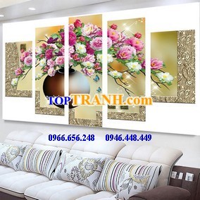 Tranh thêu bình hoa 5 bức